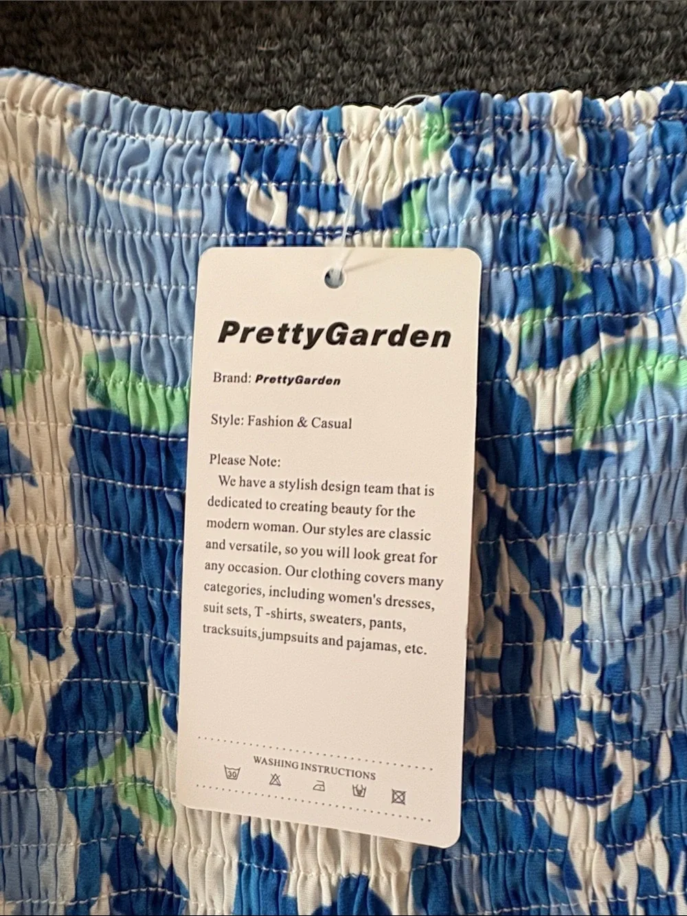 PrettyGarden Blue Floral Puff-Sleeve Maxi Dress Size: M